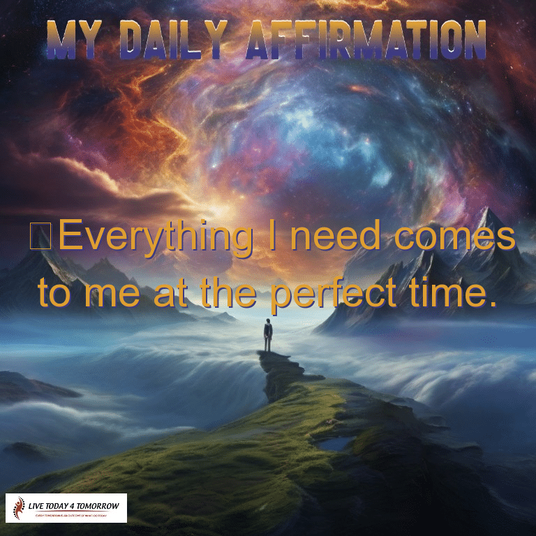 Inspirational affirmation over cosmic landscape with figure.