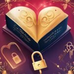 Romantic book with heart-shaped pages and golden lock.
