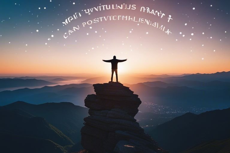 harnessing the power of positive affirmations vxq Person on mountain at sunset with outstretched arms.