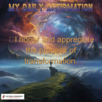 Inspirational affirmation over cosmic mountain landscape.