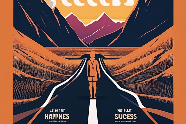 Illustrated poster of person between paths labeled happiness and success