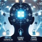 Silhouette with AI neural network concept graphics