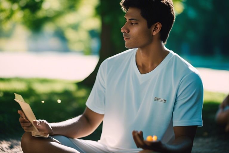 transforming your life through habit formation techniques rpq Man meditating and reading in park at sunset.