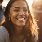 Group of people laughing joyfully outdoors.