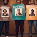 Group holding healthcare posters with diverse people images.
