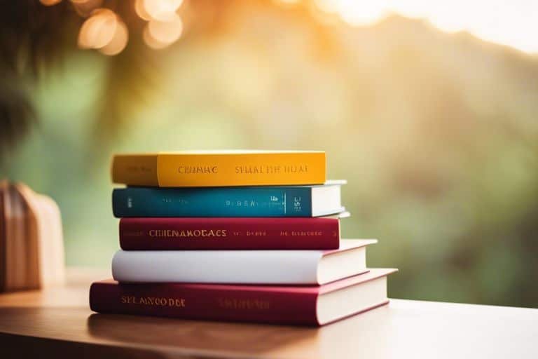 easy mental health facts explained simply enc Stack of colorful books on wooden table at sunset.