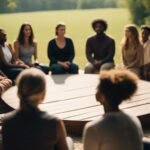 Diverse group in outdoor circle discussion