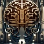 Stylized electronic brain circuitry, futuristic technology concept.