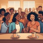 Diverse group of people socializing at a cafe.