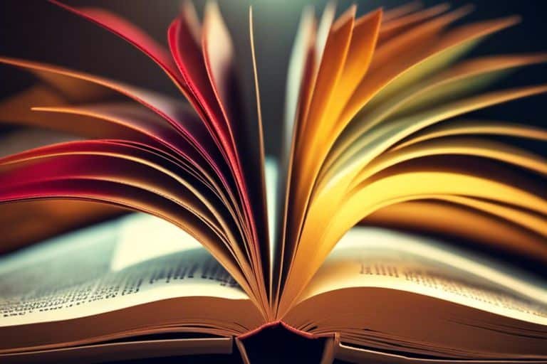 Open book with fanned pages on desk.