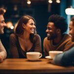 Friends enjoying coffee together at a cafe.